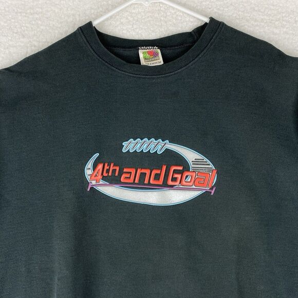 Vintage Football Sweatshirt Size XL Black 90s 4th And Goal Faded Boxy Puff Logo - Picture 1 of 13